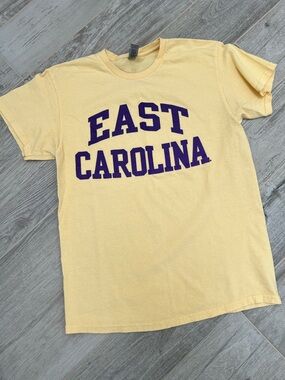 Gildan Yellow T-Shirt with Purple EAST CAROLINA Block Print